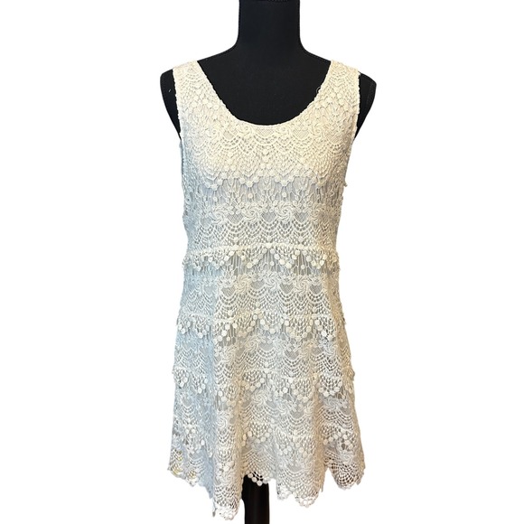 H&M Divided Dresses & Skirts - H&M Divided Ivory Floral Lace Tiered Mini Dress 12 Boho Festival Western